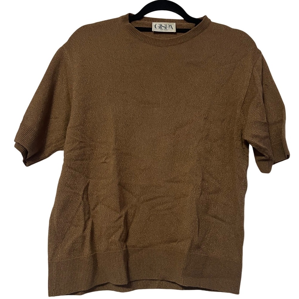 Gispa Made in Italy Bronze Metallic Short Sleeve‎ Shimmer Sweater Size S
